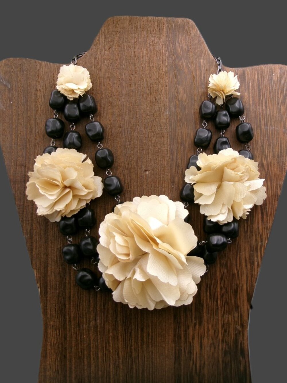 oan Rivers Runway Camellia Flowers and Beads Necklace, Vintage Statement Piece